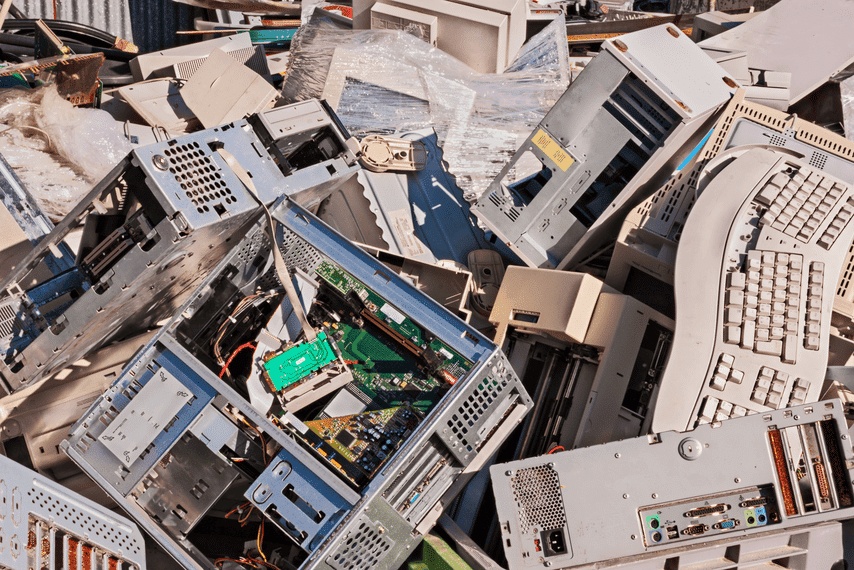 a selection of e-waste including computers