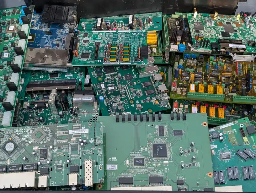 a collection of green printed circuit boards