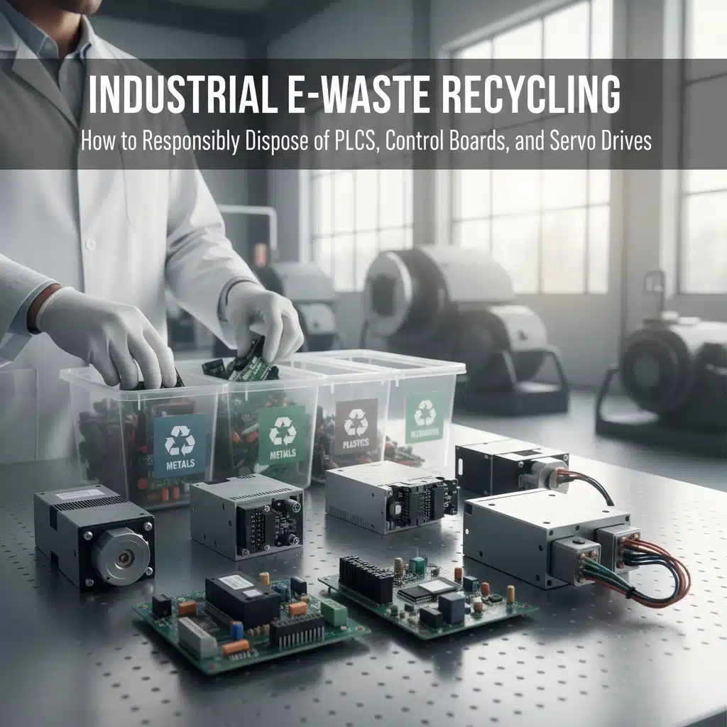 a selection of industrial related e-waste circuit boards and controllers