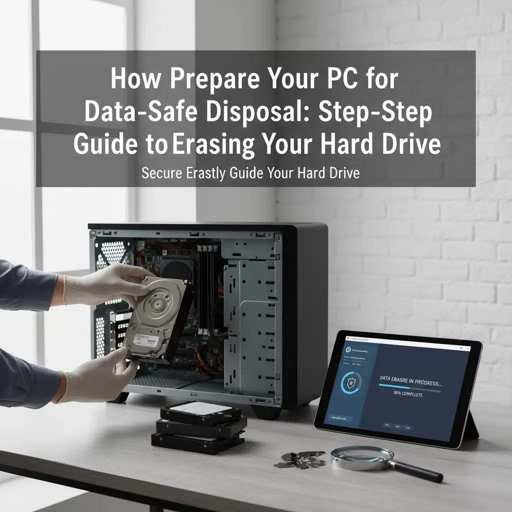 a computer technician erasing a hard drive
