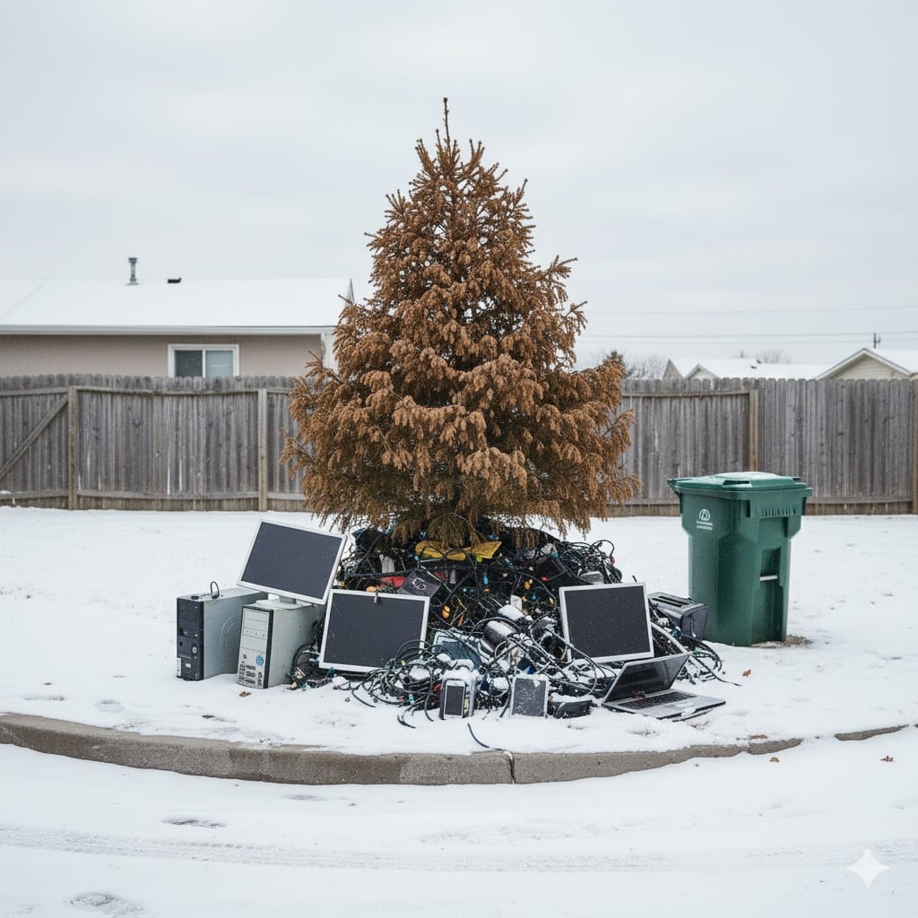 Christmas tree made of old electronics