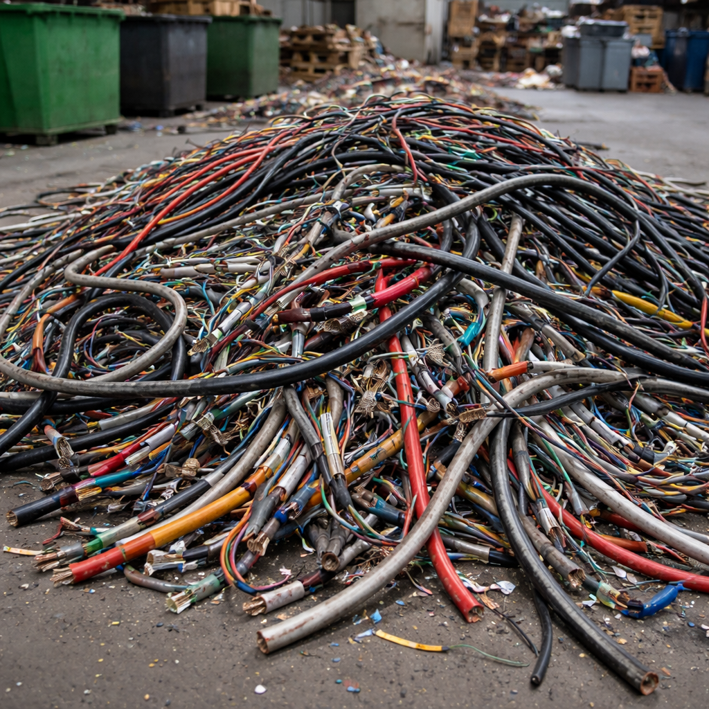 Heap of tangled electrical wires.